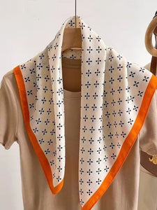 THSS2692: Tangerine: Floral Dots Border Scarf