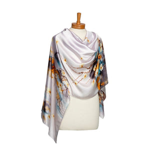 THSS2697: Light Grey: Cherry Blossoms with Birds Scarf