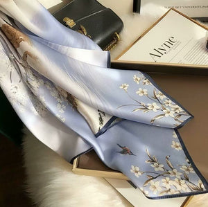 THSS2699: Misty Blue: Sakura Flower Square Scarf