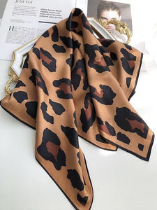 THSS2701: Brown: Leopard Print Square Scarf