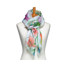 Load image into Gallery viewer, THSS2728: White: Dandelions and Wildflowers Scarf
