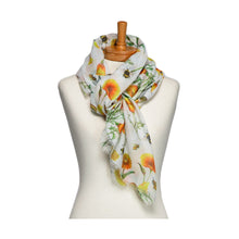 Load image into Gallery viewer, THSS2731: White: Bees and Wild Flowers Scarf
