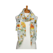 Load image into Gallery viewer, THSS2731: White: Bees and Wild Flowers Scarf
