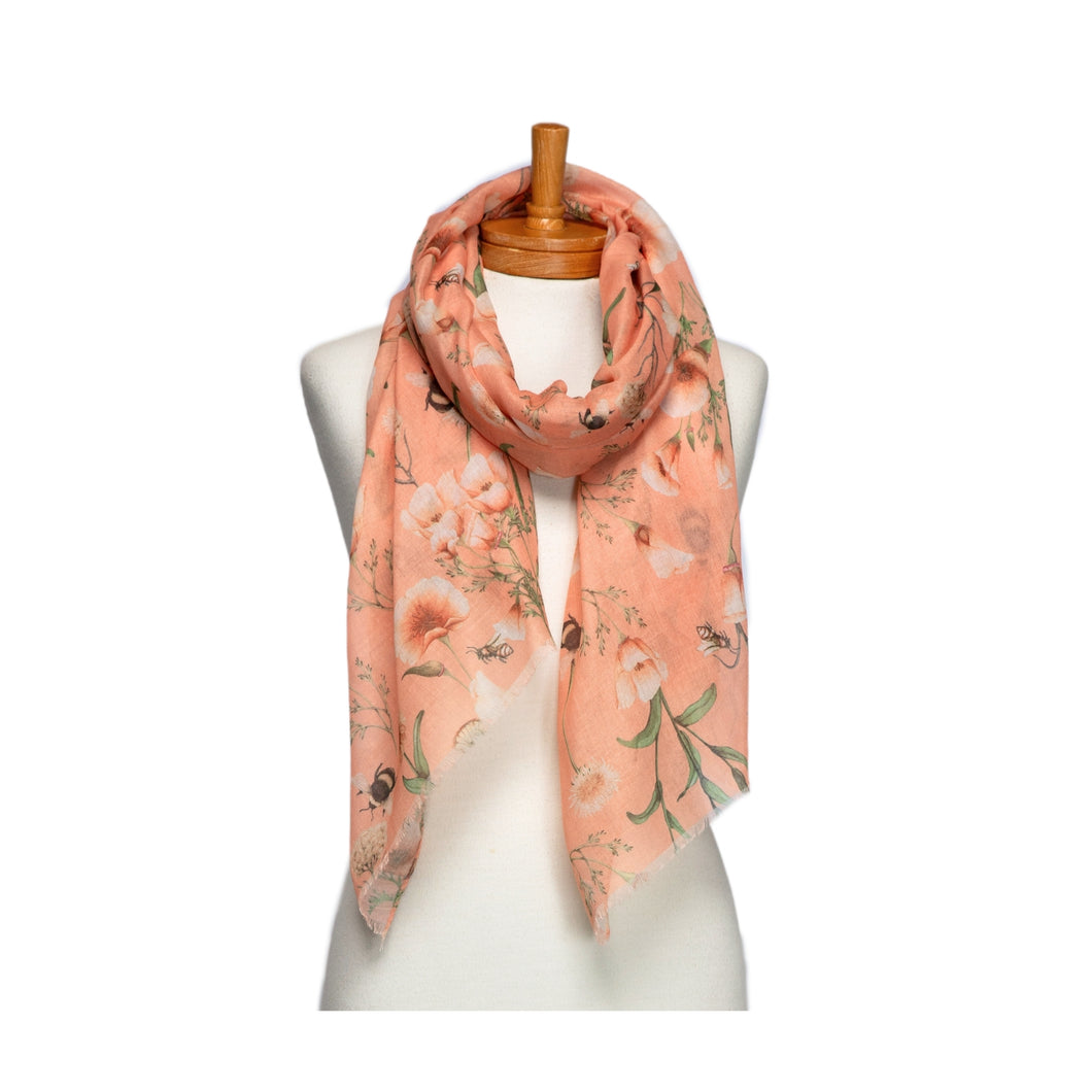 THSS2732: Apricot: Bees and Wild Flowers Scarf