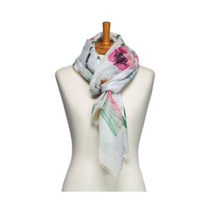 THSS2736: White: Dragonfly Garden Scarf