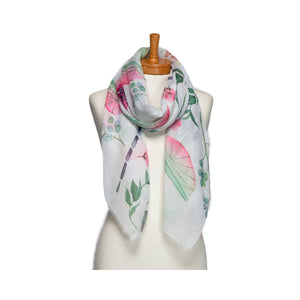 THSS2736: White: Dragonfly Garden Scarf