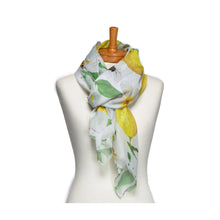 Load image into Gallery viewer, THSS2737: White: Lemons and Bees Scarf
