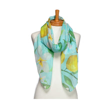 Load image into Gallery viewer, THSS2739: Aqua: Lemons and Bees Scarf
