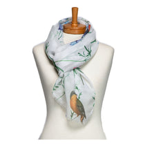 Load image into Gallery viewer, THSS2741: White: Birds, Butterflies, Dragonflies Scarf
