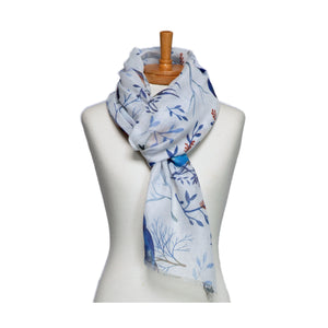 THSS2743: White: Birds and Branches Scarf