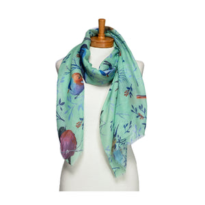 THSS2744: Mint: Birds and Branches Scarf