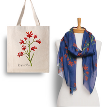 Load image into Gallery viewer, Australian Native Flower Kangaroo Paws Tote Bag &amp; Scarf Set | Navy
