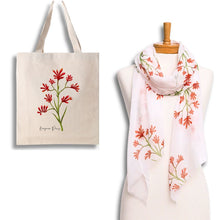 Load image into Gallery viewer, Australian Native Flower Kangaroo Paws Tote Bag &amp; Scarf Set | White
