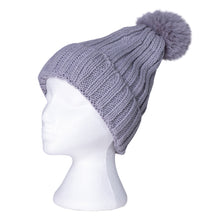 Load image into Gallery viewer, THSBE1001: Grey: Faux Pom Pom Ribbed Beanie
