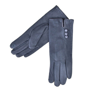 THSG1042: Grey: Three Buttons Gloves