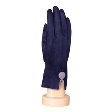 Load image into Gallery viewer, THSG1068: Navy: One Button Grey Border Gloves
