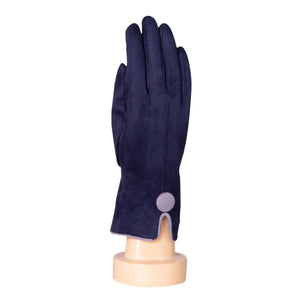 THSG1068: Navy: One Button Grey Border Gloves