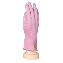 Load image into Gallery viewer, THSG1070: Pink: One Button Grey Border Gloves
