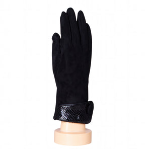 THSG1073: Black: Cuff Snake Print Button Gloves